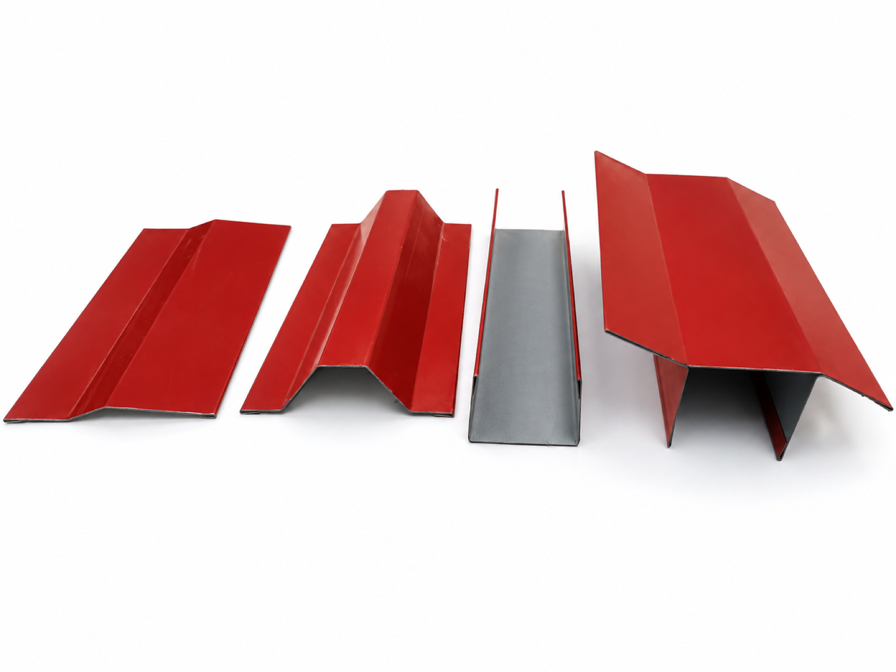 Conjunto de perfiles metálicos rojos de distintas formas